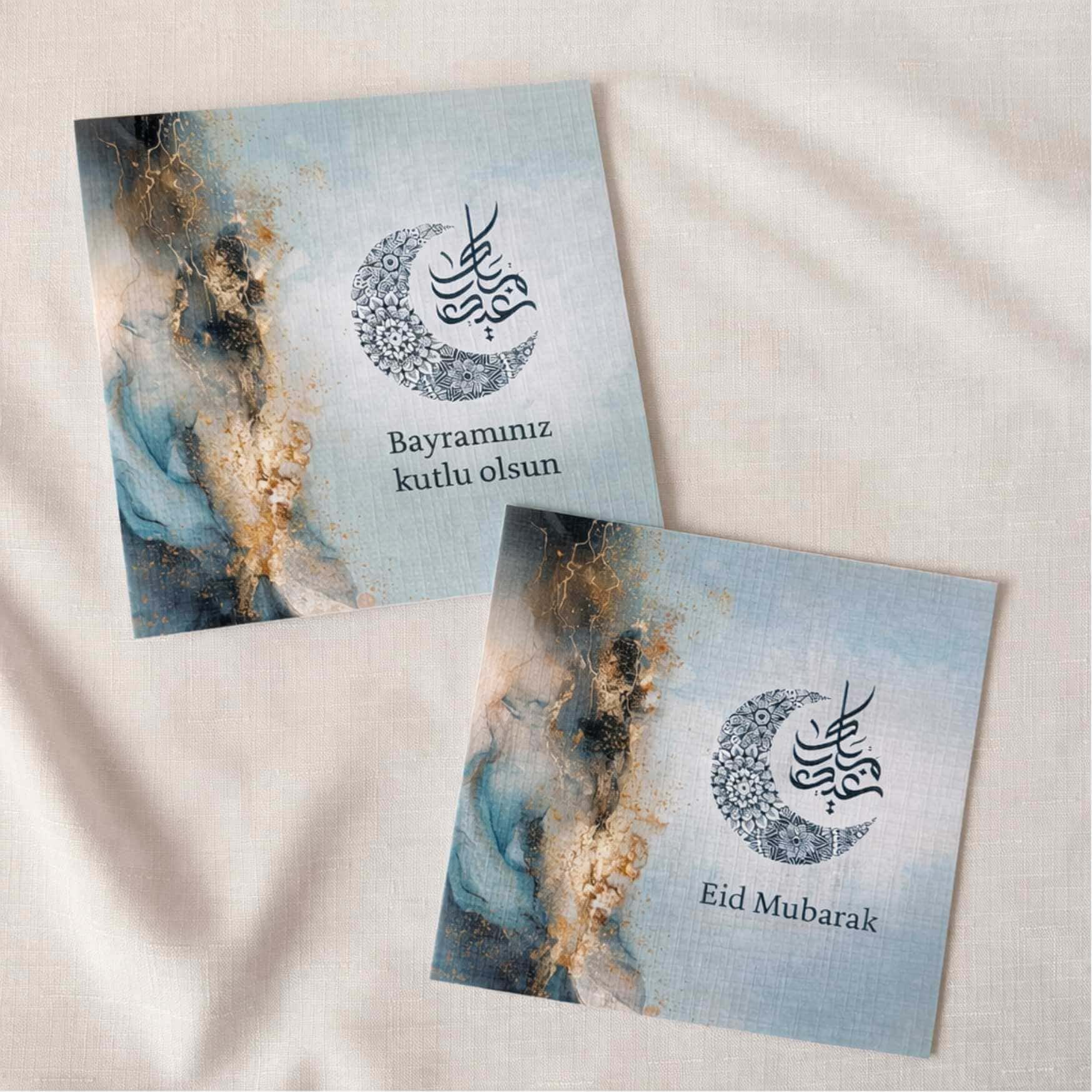 Hellblaue Grußkarten mit vertikalem Design in Türkisch oder Arabisch